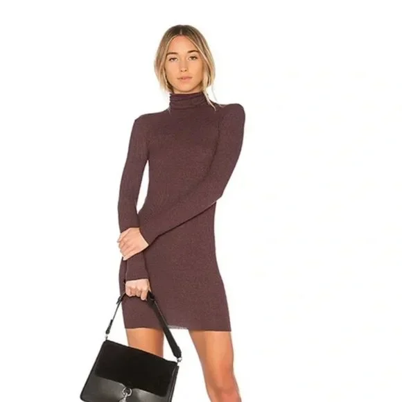 New Revolve Enza Costa rib knit turtleneck long sleeve bodycon mini dress